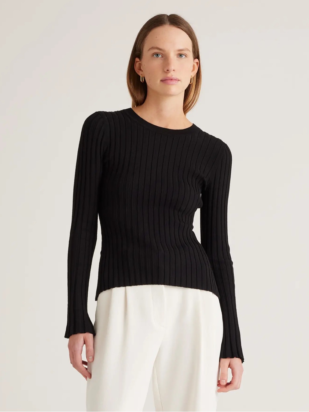 Quince Cotton Cashmere Ribbed Long Sleeve Sweater Size Xl Nwt